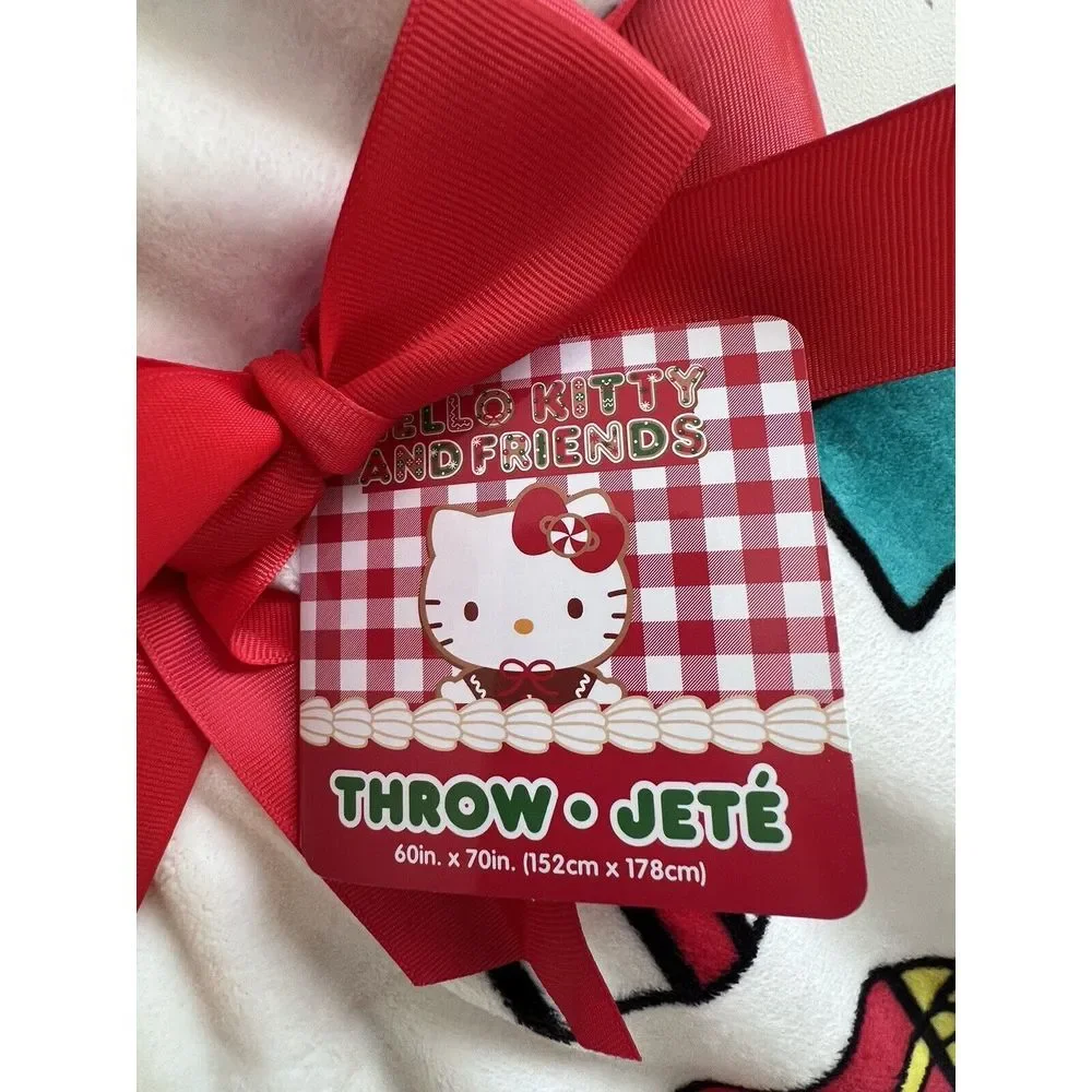 Hello Kitty Throw Blanket Christmas‎ Presents Soft Plush Red Bow 60x70 inches